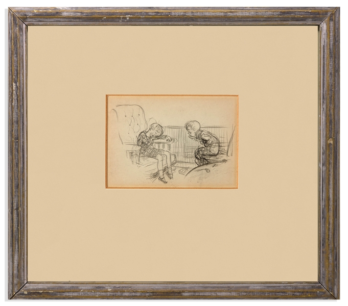 E.H. Shepard Drawing of Two Children, Titled ''Asleep''